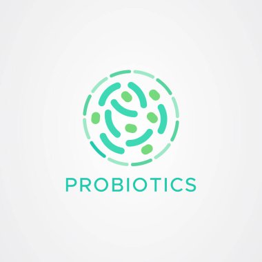 Probiyotikler bakteri logosu tasarımı. Terapötik için sağlıklı beslenme maddesi
