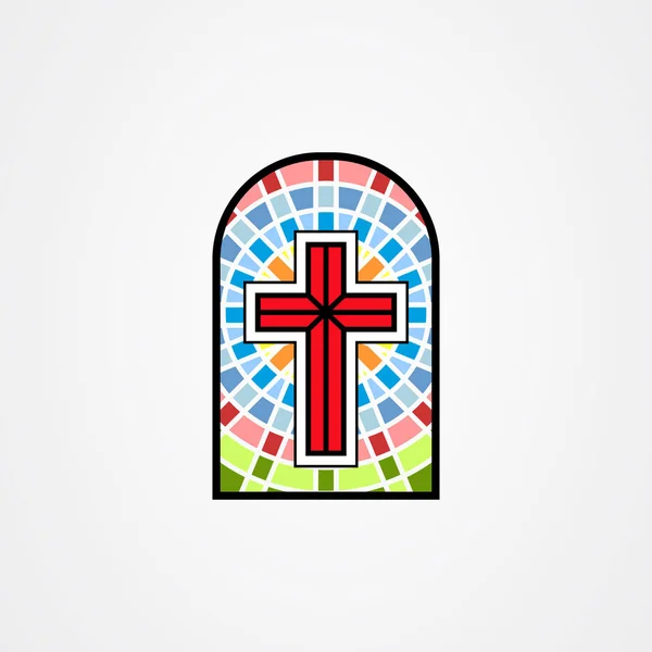 Illustration in stained glass style with a christian cross — 스톡 벡터