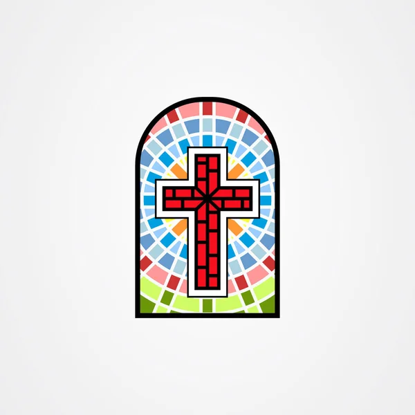 Ilustración en estilo vidriera con cruz cristiana — Vector de stock