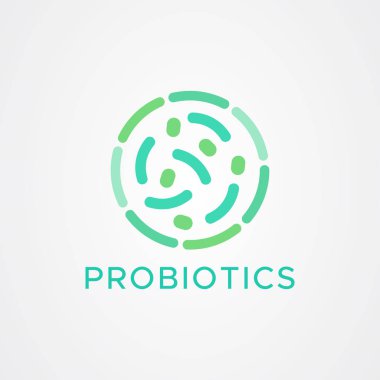 Probiyotikler bakteri logosu tasarımı. Terapötik için sağlıklı beslenme maddesi