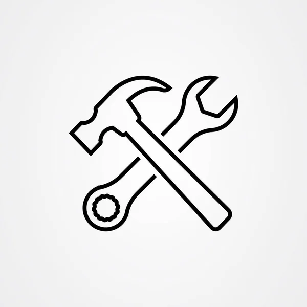 Vector de icono de martillo y llave inglesa en estilo de esquema — Vector de stock