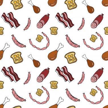 Kahvaltı, sosis, yumurta, domuz pastırması desen