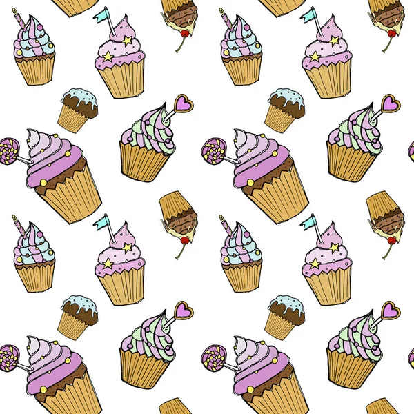 vektör cupcakes desen beyaz arka plan üzerinde