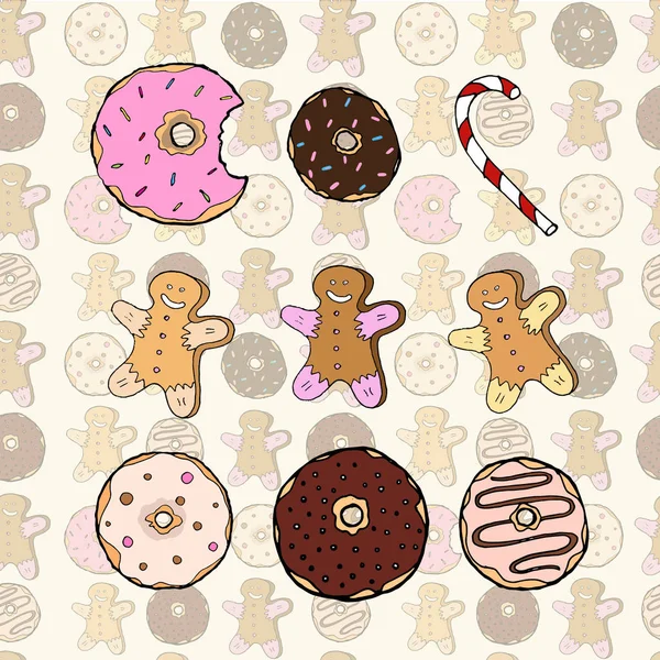 vektör desen, çörek, zencefilli kurabiye adam