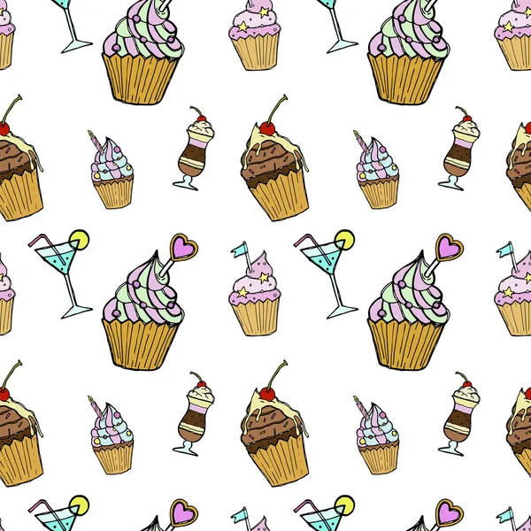 vektör cupcakes desen beyaz arka plan üzerinde