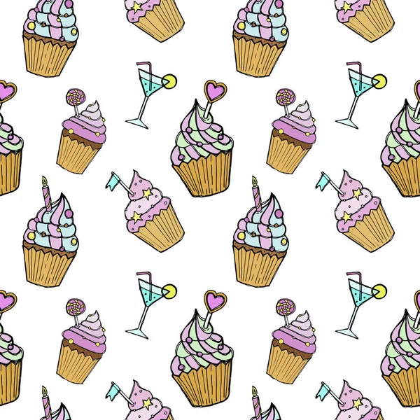vektör cupcakes desen beyaz arka plan üzerinde