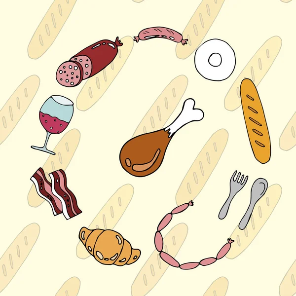 Kahvaltı, sosis, yumurta, domuz pastırması desen