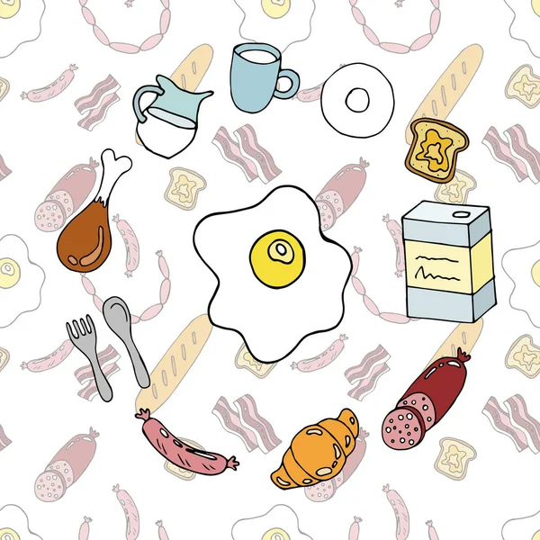 Kahvaltı, sosis, yumurta, domuz pastırması desen