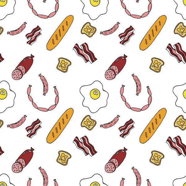 Kahvaltı, sosis, yumurta, domuz pastırması desen