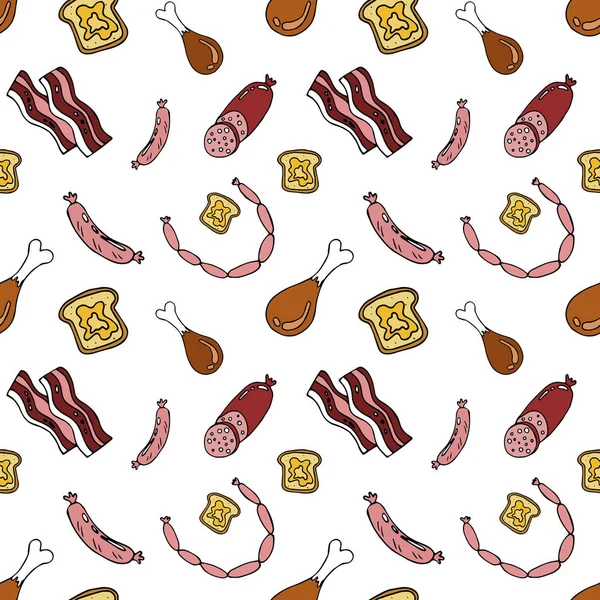 Kahvaltı, sosis, yumurta, domuz pastırması desen