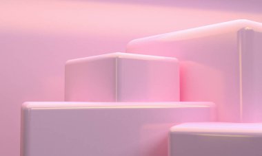 Minimalist pembe soyut şekil sahnesi, 3D görüntüleme.