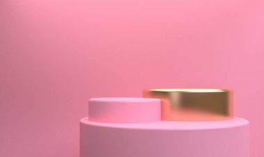 Minimalist pembe soyut şekil sahnesi, 3D görüntüleme.