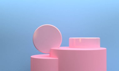 Minimalist pembe soyut şekil sahnesi, 3D görüntüleme.