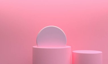 Minimalist pembe soyut şekil sahnesi, 3D görüntüleme.