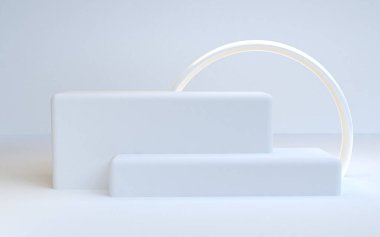 Minimalist soyut arka plan, ilkel geometrik şekiller, pastel renkler, 3d render.