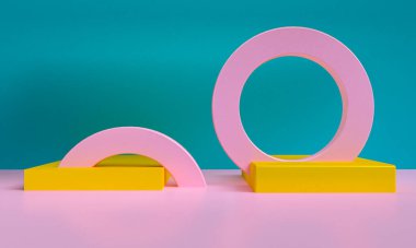 Minimalist soyut arka plan, ilkel geometrik şekiller, pastel renkler, 3d render.