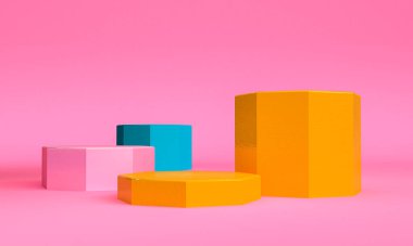 Minimalist soyut arka plan, ilkel geometrik şekiller, pastel renkler, 3d render.