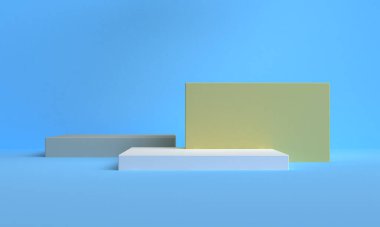Minimalist soyut arka plan, ilkel geometrik şekiller, pastel renkler, 3d render.