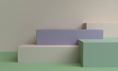 Minimalist soyut arka plan, ilkel geometrik şekiller, pastel renkler, 3d render.