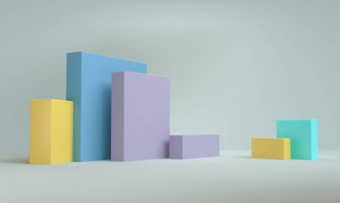 Minimalist soyut arka plan, ilkel geometrik şekiller, pastel renkler, 3d render.