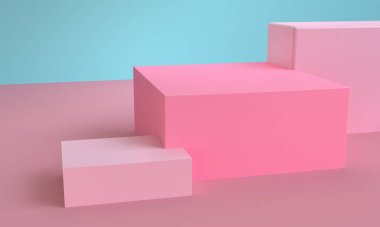 Minimalist ilkel geometrik soyut arka plan, şık moda illüstrasyon podyumu, premium ürün için pastel renk üzerine stand, show. Kavram: reklam, lüks, ögeler, çantalar, ayakkabı, grafik tasarım 3d.