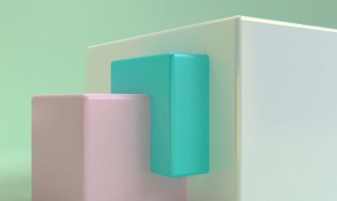 Minimalist ilkel geometrik soyut arka plan, şık moda illüstrasyon podyumu, premium ürün için pastel renk üzerine stand, show. Kavram: reklam, lüks, ögeler, çantalar, ayakkabı, grafik tasarım 3d.