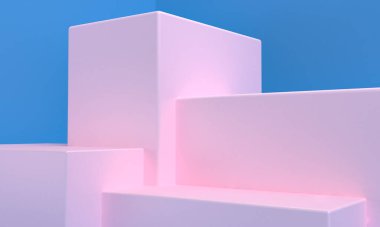 Minimalist ilkel geometrik soyut arka plan, şık moda illüstrasyon podyumu, premium ürün için pastel renk üzerine stand, show. Kavram: reklam, lüks, ögeler, çantalar, ayakkabı, grafik tasarım 3d.