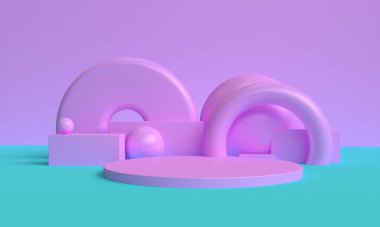 Minimalist ilkel geometrik soyut arka plan, şık moda illüstrasyon podyumu, premium ürün için pastel renk üzerine stand, show. 3d hazırlayıcı.