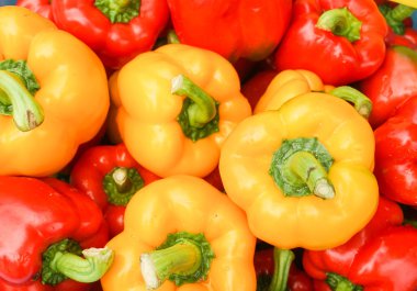 Taze kırmızı ve sarı bellpeppers kadar kapatın