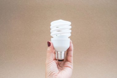 Büküm ve sarmal Led ampul el ile kahverengi zemin ışık