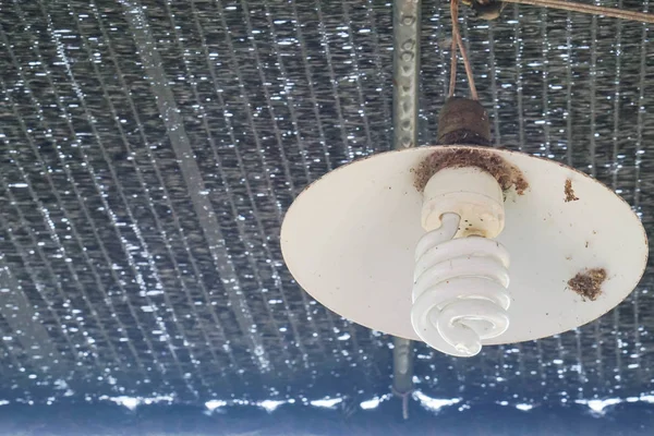 Close up old spiral light bulb in vintage style on ceiling — Stock Photo, Image