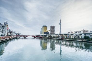 6 Aralık 2016 alınan gün ışığında Tokyo Sky ağaç ve Asahi bira salonunda manzara