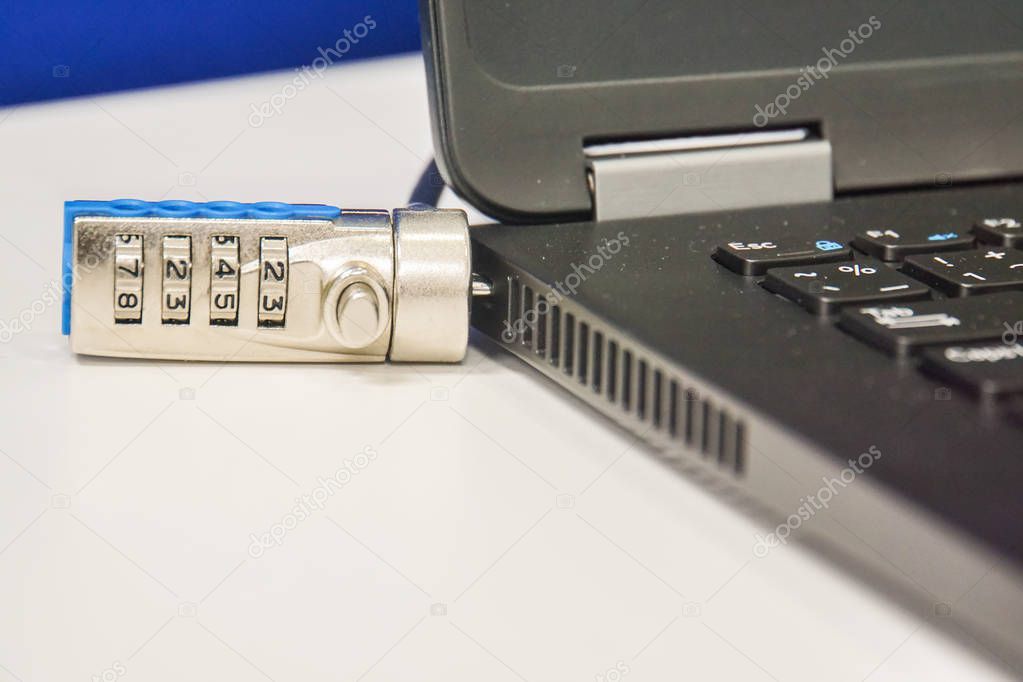 close up laptop cable lock for security