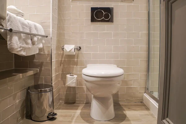 Туалет Миска Рулон Ткани Белые Полотенца Роскошными Декоративными Ванной Комнате — стоковое фото