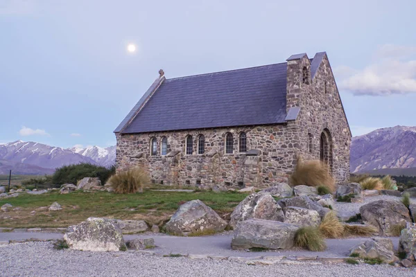 Igreja Pastor Tekapo Nova Zelândia Pôr Sol — Fotografia de Stock