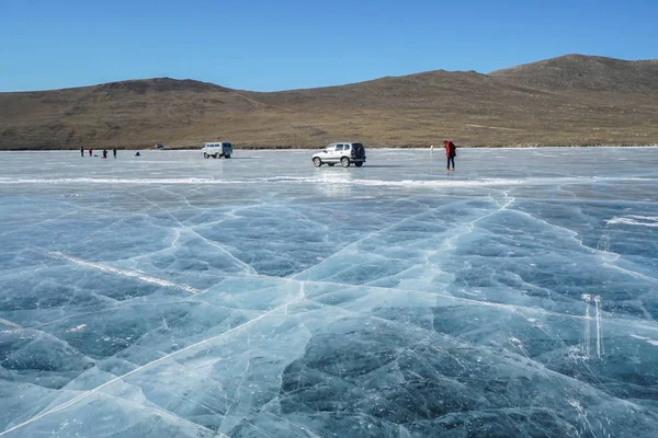 Olkhon Sziget Oroszország 2019 Február Crack Thick Frozen Baikal Lake — Stock Fotó