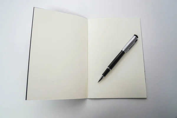 Vista Superior Mock Notebook Negócios Com Caneta Escrita Escritório Para — Fotografia de Stock