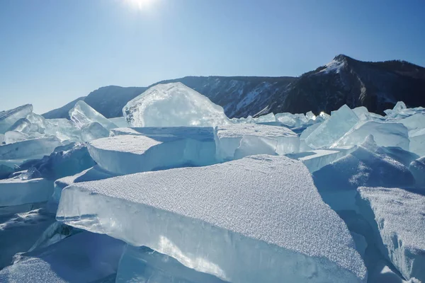 Закрити Товстий Шар Айсберга Байкальському Озері Взимку — стокове фото