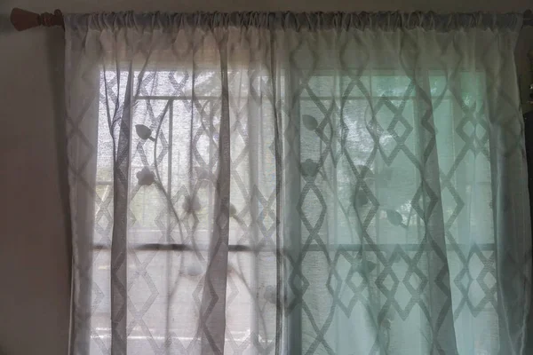 Silhouette Interior House White Curtain Sunlight Filter — Stock Photo, Image