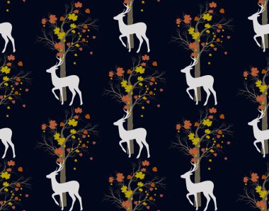 ağaçlar, geyikler ile vektör seamless modeli