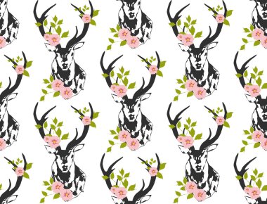 geyik, erkeklere özel çiçek seamless modeli