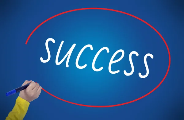 Women Hand writing success on blue background. Business, technol — Φωτογραφία Αρχείου