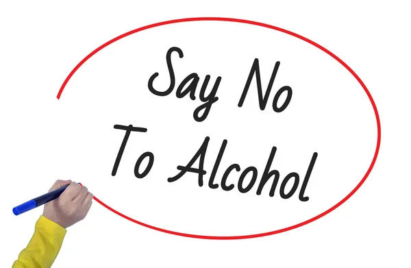 Women Hand writing say no to alcohol on white background. Busines Φωτογραφία Αρχείου