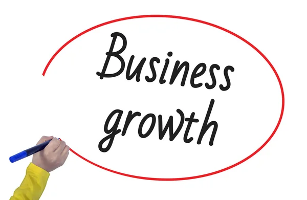 Mulher mão escrita crescimento do negócio com marcador — Fotografia de Stock