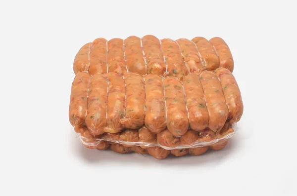 Mockup Salsicha de porco embalada a vácuo pronta para comer — Fotografia de Stock