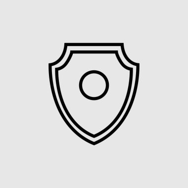 Gri arka plan üzerinde izole trendy düz stilde kalkan kutsal kişilerin resmi. Web sitesi tasarımı, logo, app, UI kalkan simgesi. Vektör çizim, Eps10.