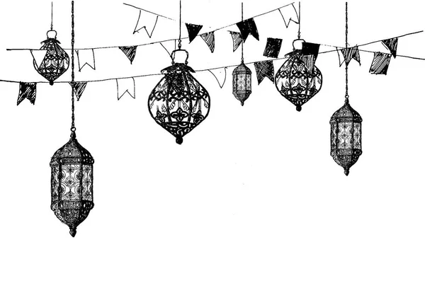 Ramadan Kareem Iftar εορτασμό συμβαλλόμενων μερών, Eid Al Fitr Μουμπάρακ, εικονογράφηση χέρι που σκίτσο διάνυσμα. — Διανυσματικό Αρχείο