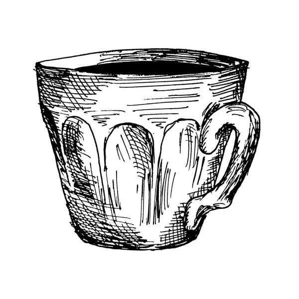 Kaffekopp, het morgon kaffe Hand ritat skiss vektor illustration. — Stock vektor