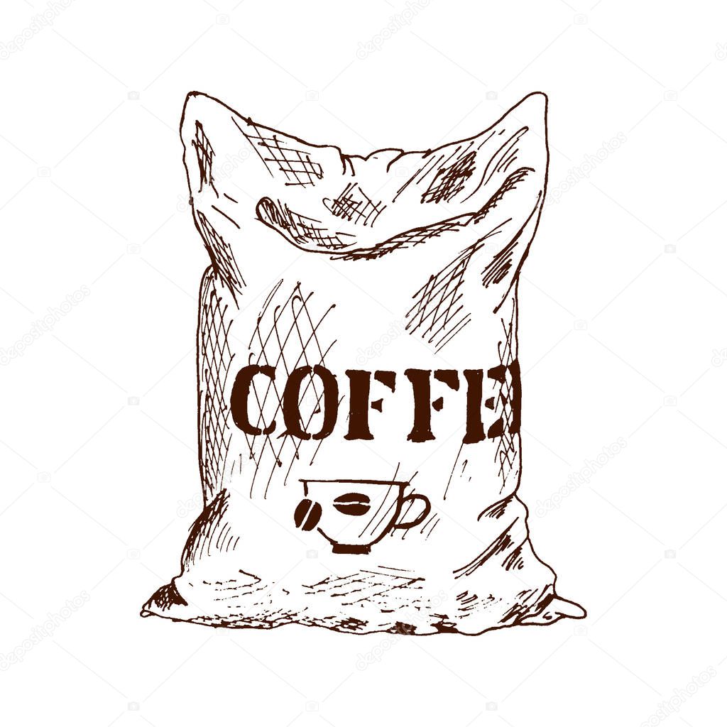 Bag of coffee Hand Drawn Sketch Vector illustration.