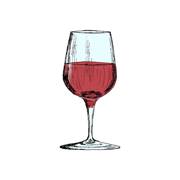 Een glas rode wijn Vintage Hand getrokken schets Vector Illustratie. — Stockvector